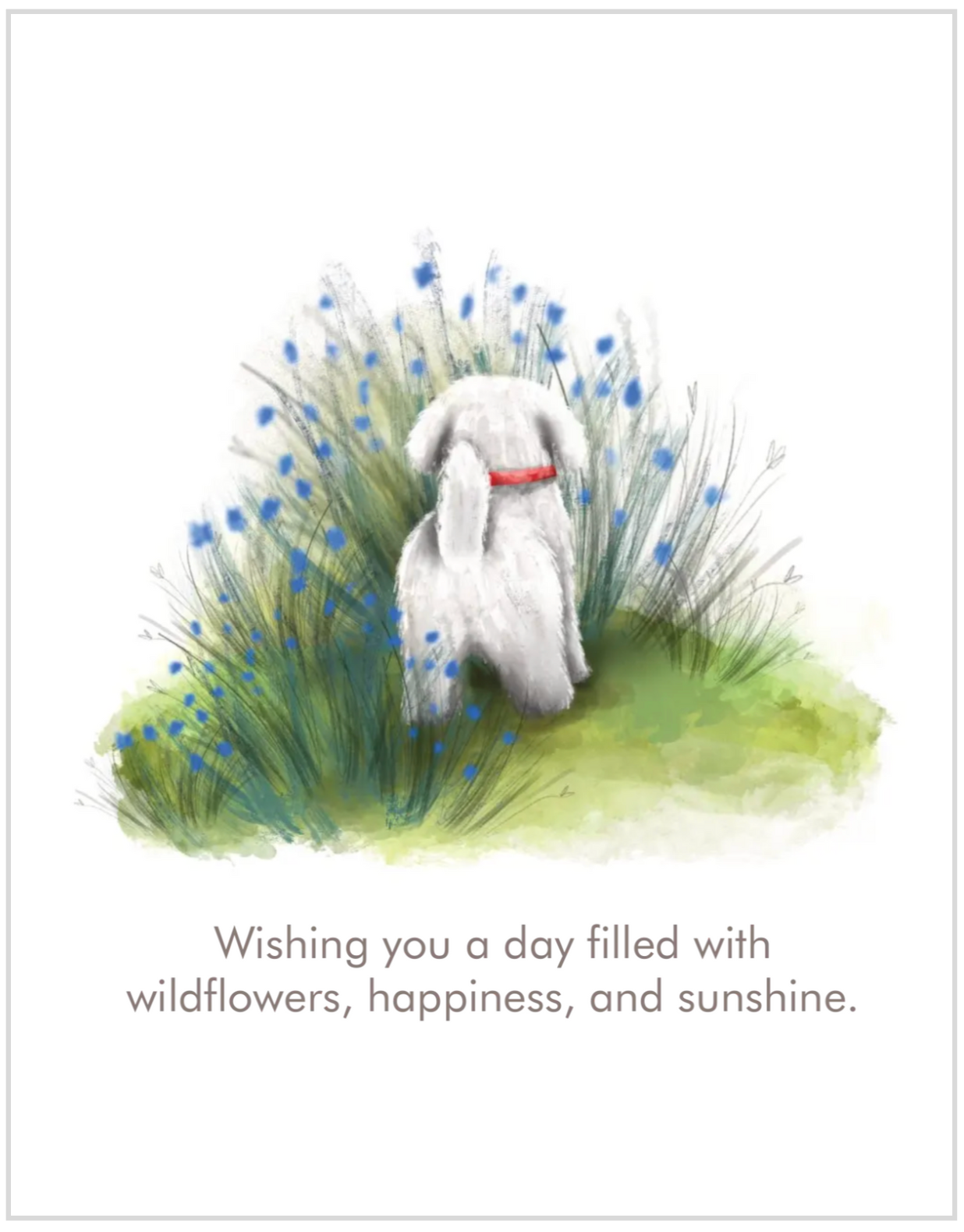 Dog Notecard - Scene #2 White Dog in Wildflowers