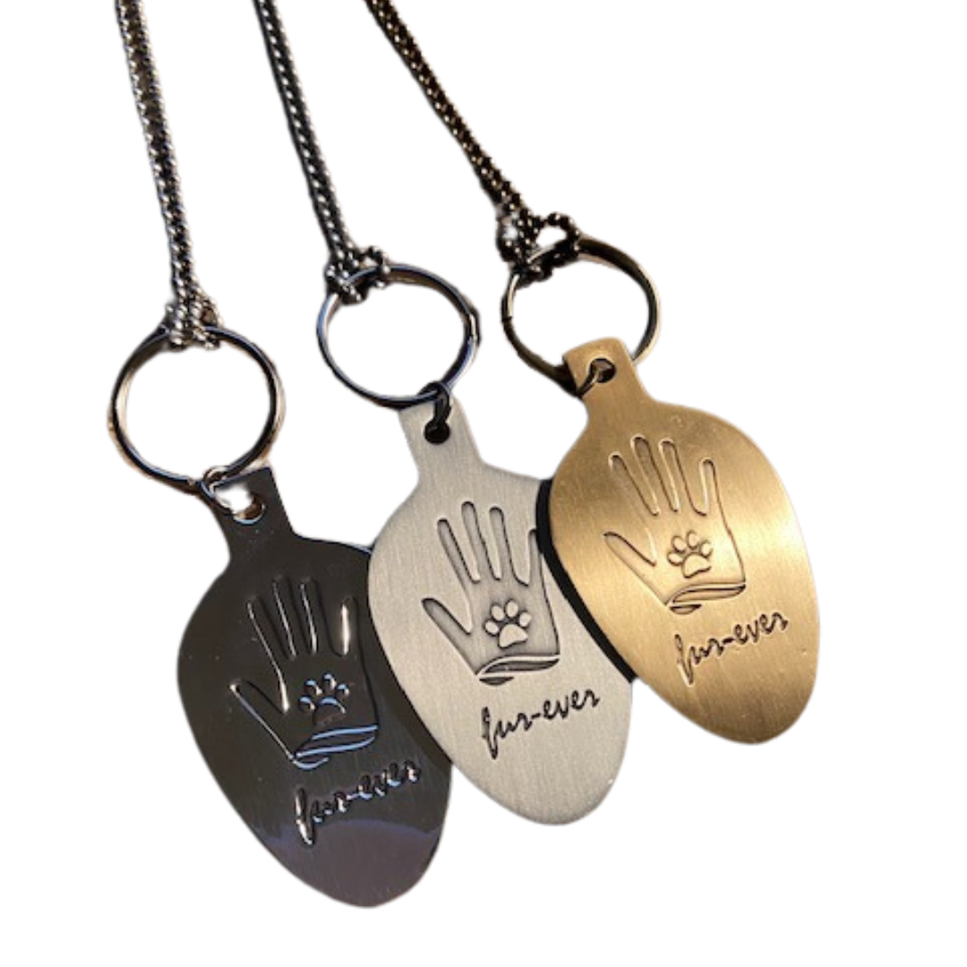 Hand and Paw Keychain (Shiny Silver Finish)