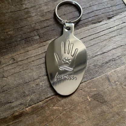 Hand and Paw Keychain (Shiny Silver Finish)